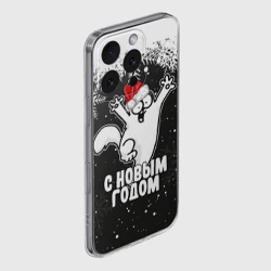 Чехол для iPhone 16 Pro Max силиконовый с защитой камеры С Новым годом - кот Саймона и снежинки - фото 2