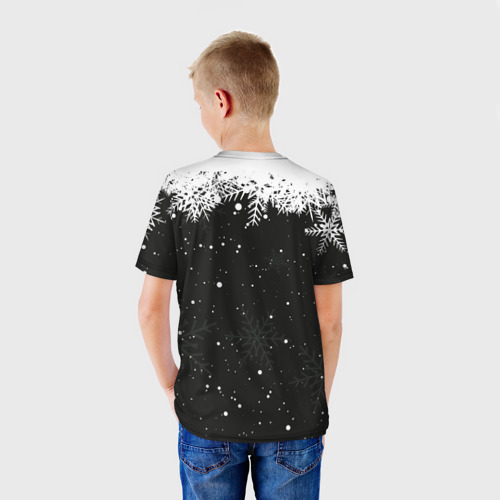 Детская футболка 3D С Новым годом - кот Саймона и снежинки, цвет 3D печать - фото 4