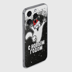 Чехол для iPhone 15 Pro Max силиконовый с защитой камеры С Новым годом - кот Саймона и снежинки - фото 2
