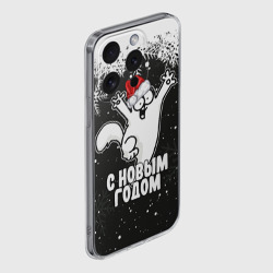 Чехол для iPhone 15 Pro силиконовый с защитой камеры С Новым годом - кот Саймона и снежинки - фото 2