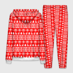 Костюм с принтом New Year's winter pattern для мужчины, вид сзади №1. Цвет основы: белый