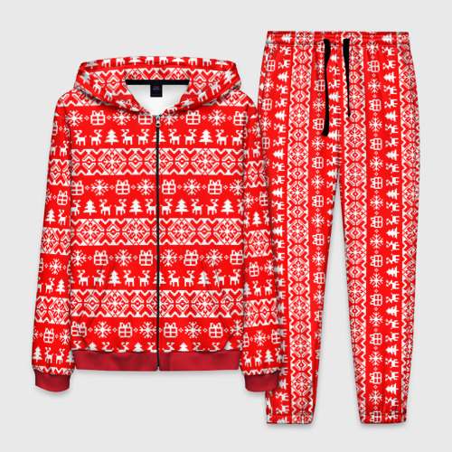Мужской костюм 3D New Year's winter pattern, цвет красный