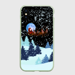 Чехол для iPhone XS Max матовый Санта на оленях в ночном небе