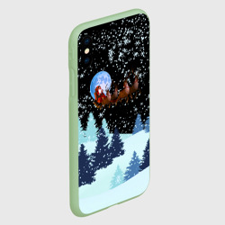 Чехол для iPhone XS Max матовый Санта на оленях в ночном небе - фото 2