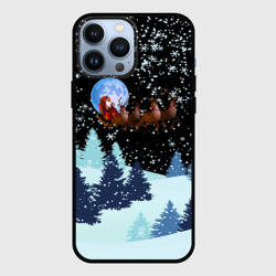 Чехол для iPhone 13 Pro Max Санта на оленях в ночном небе