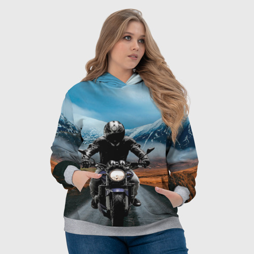 Женская толстовка 3D с принтом Мотоцикл в горах, фото #4