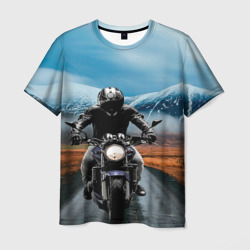 Мужская футболка 3D Мотоцикл в горах