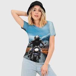 Женская футболка 3D Slim Мотоцикл в горах - фото 2