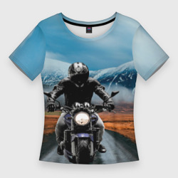 Женская футболка 3D Slim Мотоцикл в горах