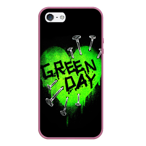 Чехол для iPhone 5/5S матовый Green day heart nails, цвет розовый