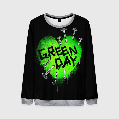 Мужской свитшот 3D Green day heart nails, цвет меланж