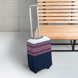 Чехол для чемодана 3D Скандинавский орнамент на синем, бордовом фоне - фото 2