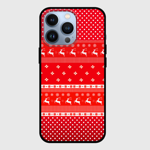 Чехол для iPhone 13 Pro с принтом Праздничный красный свитер, вид спереди #2