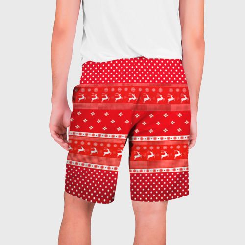 Мужские шорты 3D с принтом Праздничный красный свитер, вид сзади #1
