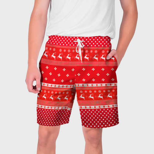 Мужские шорты 3D с принтом Праздничный красный свитер, вид спереди #2