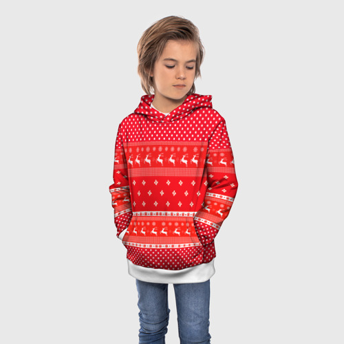 Детская толстовка 3D с принтом Праздничный красный свитер, фото на моделе #1