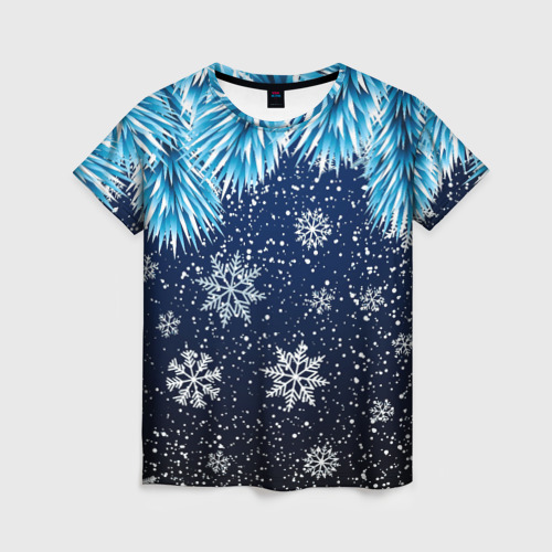 Женская футболка 3D с принтом Night snowflakes, вид спереди #2