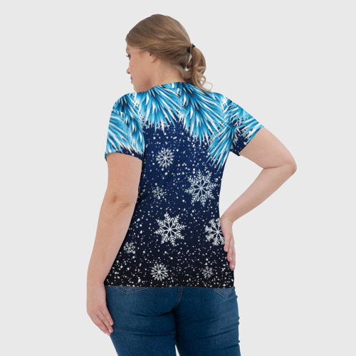 Женская футболка 3D с принтом Night snowflakes, вид сзади #2