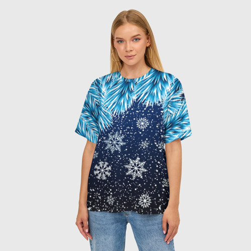 Женская футболка oversize 3D Night snowflakes, цвет 3D печать - фото 3