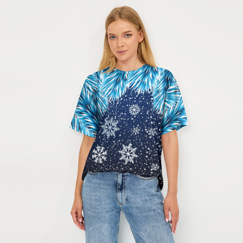 Женская футболка oversize 3D Night snowflakes, цвет 3D печать - фото 5