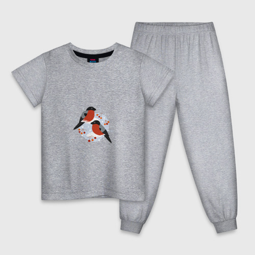 Детская пижама хлопок с принтом Два снегиря, вид спереди #2