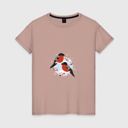 Два снегиря – Женская футболка хлопок с принтом купить со скидкой в -20%