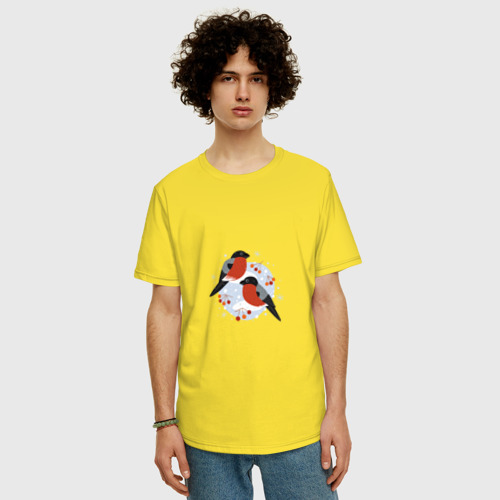 Мужская футболка хлопок Oversize Два снегиря, цвет желтый - фото 3