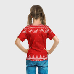 Футболка с принтом Новогодняя Карина: свитер с оленями для ребенка, вид на модели сзади №3. Цвет основы: белый