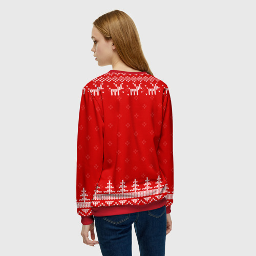 Женский свитшот 3D Новогодняя Карина: свитер с оленями, цвет 3D печать - фото 4