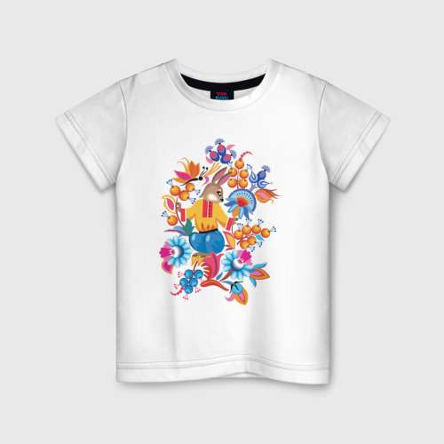 Детская футболка из хлопка с принтом Пасхальный зайчик, вид спереди №1