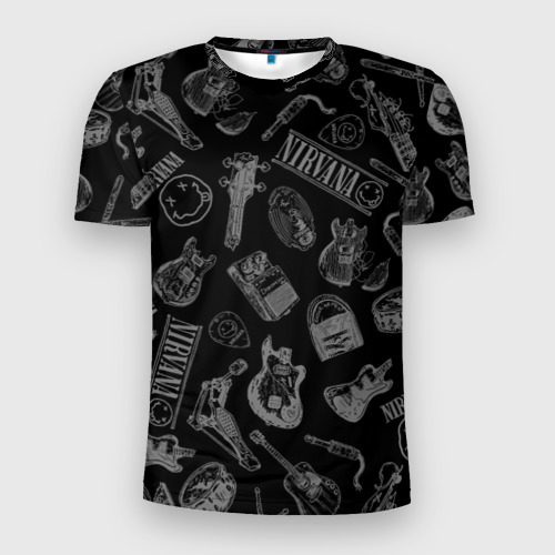 Мужская футболка 3D Slim с принтом Nirvana crash guitar black, вид спереди #2
