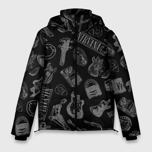 Мужская зимняя куртка 3D с принтом Nirvana crash guitar black, вид спереди #2