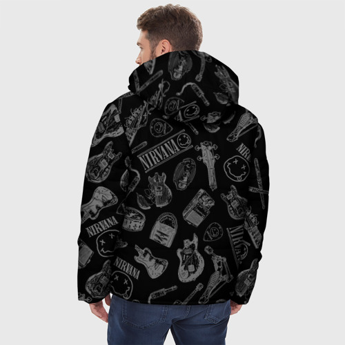Мужская зимняя куртка 3D с принтом Nirvana crash guitar black, вид сзади #2
