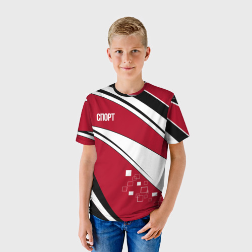 Детская футболка 3D Красно черная абстракция на белом спорт, цвет 3D печать - фото 3