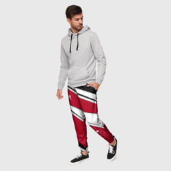 Мужские брюки 3D Красно черная абстракция на белом спорт - фото 2