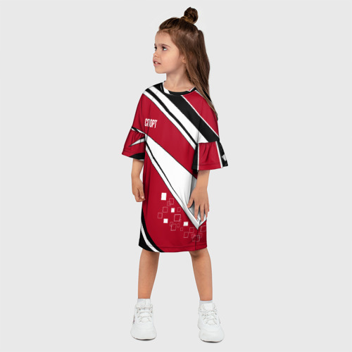 Детское платье 3D Красно черная абстракция на белом спорт, цвет 3D печать - фото 3
