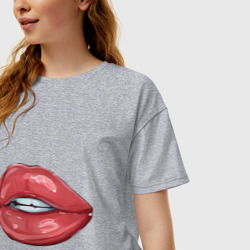 Женская футболка хлопок Oversize Сочные губы - фото 2