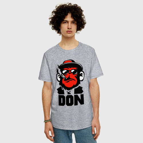 Мужская футболка хлопок Oversize Обезьяна в шляпе с сигаретой, цвет меланж - фото 3