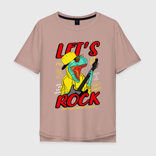 Мужская футболка хлопок Oversize с принтом Динозавр рок-гитарист, вид спереди #2