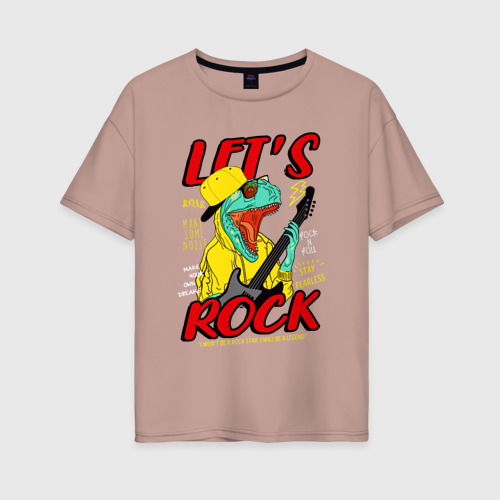 Женская футболка хлопок Oversize с принтом Динозавр рок-гитарист, вид спереди #2