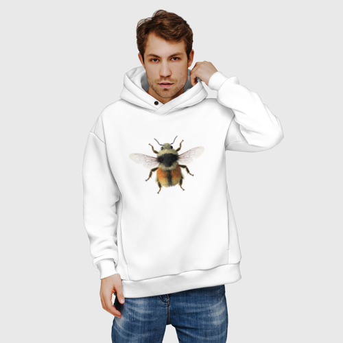 Мужское худи Oversize хлопок Bombus glacialis - тип 1, цвет белый - фото 3