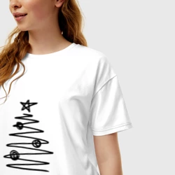 Женская футболка хлопок Oversize Новогодняя графичная ёлка - фото 2