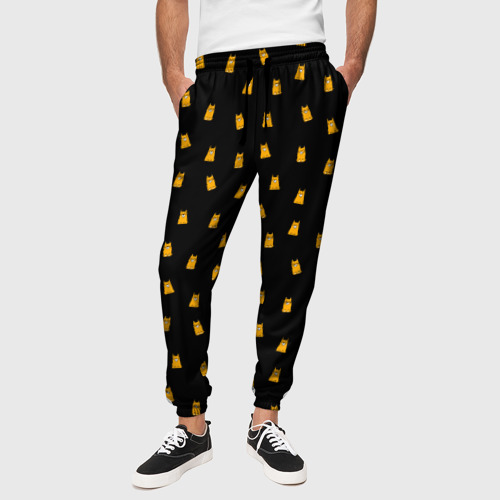 Мужские брюки 3D с принтом Собаки сибу-ину на черном фоне, вид сбоку #3