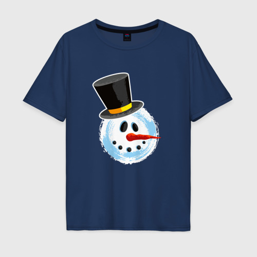 Мужская футболка из хлопка оверсайз с принтом Голова мультяшного снеговика, вид спереди №1