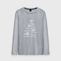 Мужской лонгслив хлопок Графичная новогодняя белая ёлка