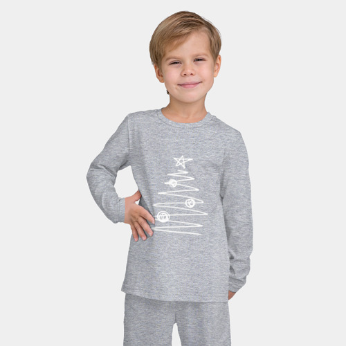 Детская пижама с лонгсливом хлопок Графичная новогодняя белая ёлка, цвет меланж - фото 3