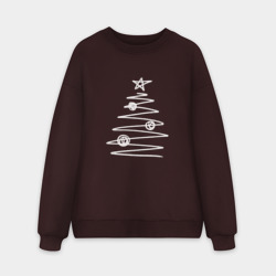 Мужской свитшот oversize без начеса хлопок Графичная новогодняя белая ёлка
