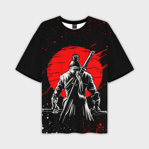 Мужская футболка oversize 3D Самурай - красное солнце, цвет 3D печать