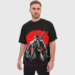 Мужская футболка oversize 3D Самурай - красное солнце - фото 2