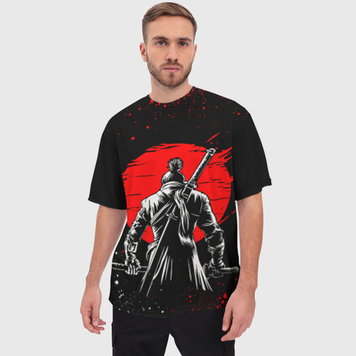 Мужская футболка oversize 3D Самурай - красное солнце, цвет 3D печать - фото 3